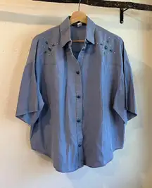 Vintage USA Western Turquoise Stone Button Front Short Sleeve Shirt Size Small