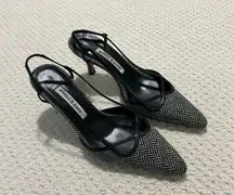 Tweed Pattern Slingback Pumps