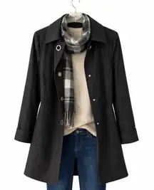 JM Collection Black Raincoat Size Large Lightweight Classic Coat