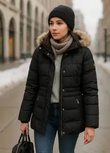 Lauren Ralph Lauren Women Sz PS Black Down Waterfowl Feathers Puffer Coat