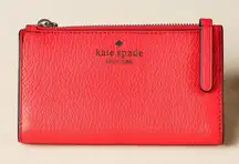Kate Spade Slim Bifold Wallet Stoplight Pink Pebbled Leather Card Holder NWT