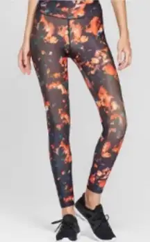 Joy Lab Black & Orange Floral Leggings (XS)