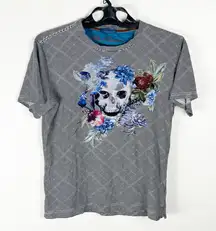 ROBERT GRAHAM 100% Cotton Striped Skull Graphic Short Sleeves Tee, Size Small