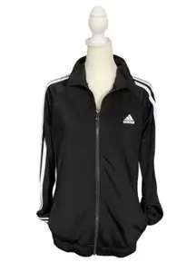 Adidas Classic Zip Up Long Sleeve Track Jacket Black & White 3 Stripe Size Small