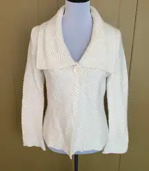 women S one button knit collared sweater jacket white
