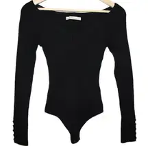 Womens Abercrombie & Fitch Black Ribbed Knit V-Neck Long Sleeve Bodysuit Size XS