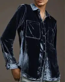 Anthropologie Pilcro‎ Shirt Buttondown The Hadley Crushed Velvet Relaxed Blue XS