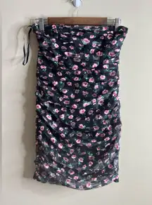 NWT Angel Biba lined black floral ruched body con dress size large