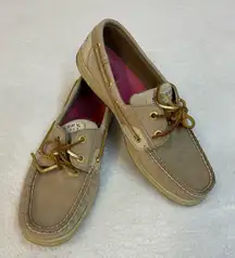 SPERRY TOP SIDER Bluefish Linen Gold Suede Leather Boat Shoes Women's Size US 8