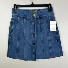 NEW FRAME Le Panel Cut Off Button Front Denim Mini Jean Skirt in Skylar Size 24