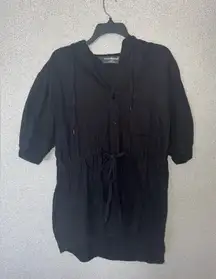 Norma Kamali Women Size XS Black oversized Cotton hooded‎ top drawstring waist