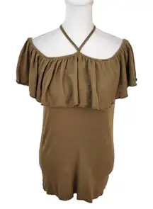 Chaser Army Green Knit Top Ruffle Top NWT Size Medium Olive Green Knit Top Green
