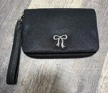 Victoria's Secret black sparkle rhinestone viral bow phone wristlet clutch EUC