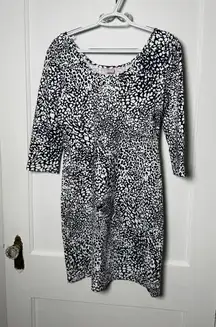 Persifor Black White Stretch Knit Mini Length 3/4 Sheath Dress USA Women's Small