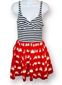 Corey Lynn Calter American Navy Stripe Tank Fit and Flare Twofer Dress Red M