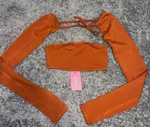 Edikted Rust Orange Crop Top Set