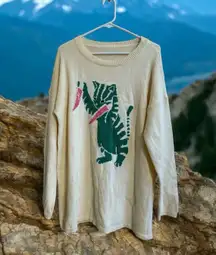 RARE Crazy Tiger Kitty Cat carrot Knives FUN Sweater Zebra XL Tunic Or Dress