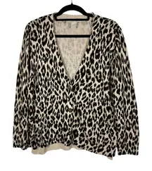 Chicos Linen Cotton Blend Leopard‎ Cardigan Sweater Women’s Size 2 US Medium