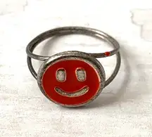 Orange Smiley Face Ring Silver Band Teen Adult OS