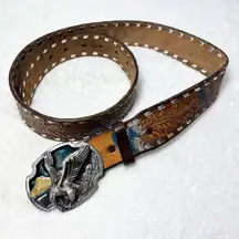 Eagle Western Buckle Leather Belt "CASEY" with Silver and Brown Accents size 40"