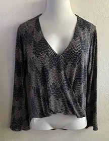 Veronica M V-Neck Chevron Dotted Bell Long Sleeve Blouse M