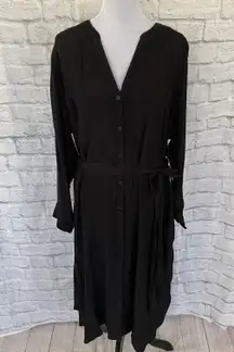 women 2X 20W-22W button down shirt dress w/tie belt black brand new