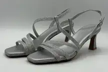 Naturalizer Women's Galaxy Heeled Dress Shoe Sandal Silver Metallic Fabric 7.5 M