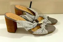 NWT Altar’d State CCOCCI Honey Gray White Stripe Knotted Block Heel Sand…