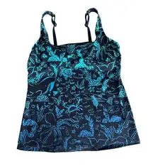 Lands' End Tankini Top Size 6 Swimsuit Navy Sea Print Underwire Women's