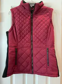 Andrew Marc Vest Quilted Puffer Women M Full Zip Burgundy Red Equestrian Western