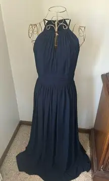 Levkoff keyhole neck navy chiffon a-line long gown size 6