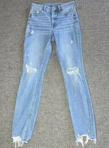 HM Curvy Jeggings Size 2 Ultra High Waist‎ Ankle Length Distressed Raw Hem