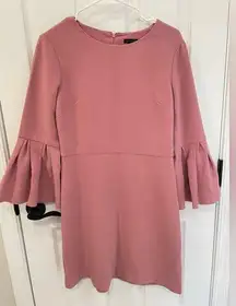 Ann Taylor Pink Crew Neck Bell Ruffle Sleeve Professional Shift Dress Size 4