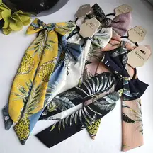 6 Tropical Pineapple Print Bow Hair Ties New