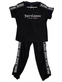 Juicy Couture Sleepwear Glitter Logo Tape Pajama Lounge 2Pc Set Black Large