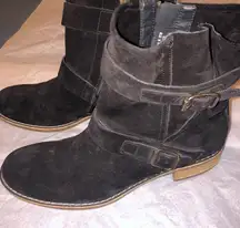 Paul Green Buckle Boots Suede Black Size 8.5 UK 6