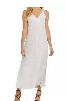 Linen V Neck long Maxi shift  Dress white sleeveless  small nwt