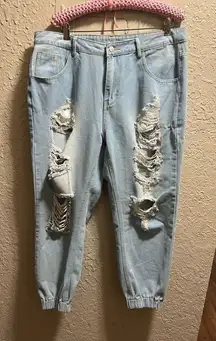Shein Blue Distressed Jeans Woman’s Size 1XL -Stains