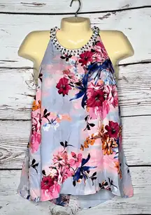 Jennifer Lopez NWT Size XL Blue - Floral Print High Neckline Tank Top Blouse