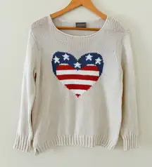 Wooden Ships Stars & Stripes Heart Sweater Lightweight Knit Pullover XS