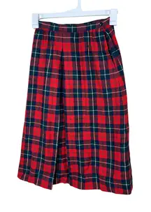 Pendleton Vintage Plaid Midi Skirt Size 6 Red Green Blue Wool Blend