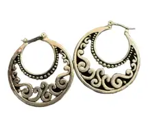 Silver Boho Medium Hoops Cutout Design Circle Hoop Earrings