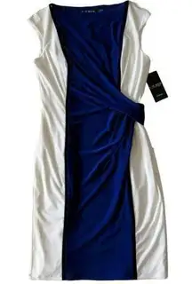 NWT LAUREN Ralph Lauren Blue White Colorblock Ruched Jersey Sheath Dress 6 $134