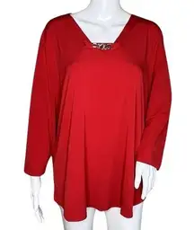 Susan Graver Shirt Womens 1X Red Tunic Top Liquid Knit Casual Work Versatile