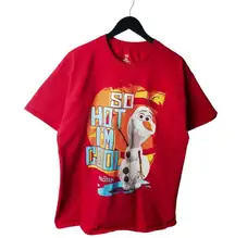 Disney  Frozen Olaf So Hot I'm Cool T Shirt Red XL Extra Large Cartoon Solid Logo