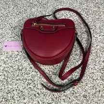 Red Heart-Shaped Leather Crossbody Bag Gold Hardware