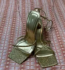 Sparkle gold glitter sandal evening heels prom wedding party cocktail hour shoes