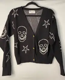 No Boundaries Black Skull Lightning Star Knit Cardigan Sweater Womens Small