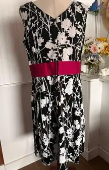 Black & White Floral With A Pink Sash