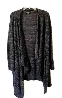 ZARA Open Front Long Linen Cardigan Black White Size Medium
